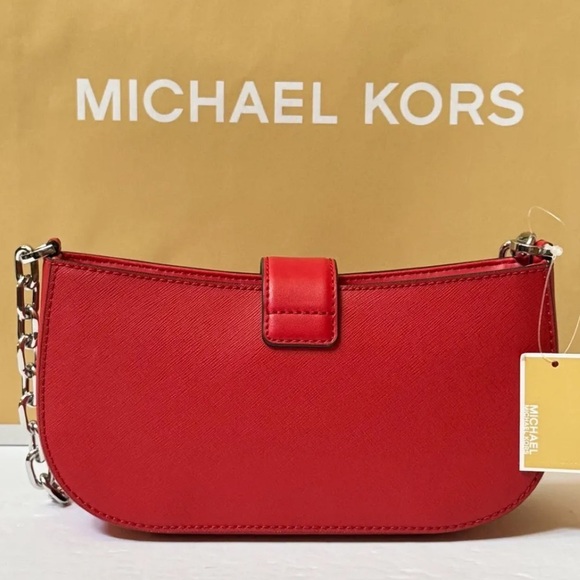 MICHAEL KORS CARMEN SMALL POUCHETTE SHOULDER CHAIN BAG BRIGHT RED - Picture 6 of 9